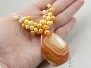 chileart biżuteria autorska agat perły wisior łańcuszek srebro naszyjnik